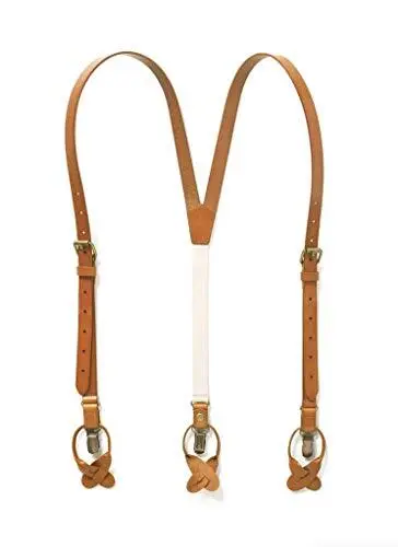 Genuine Leather Suspenders For Men with Elastic Strap & Interchangeable Clips