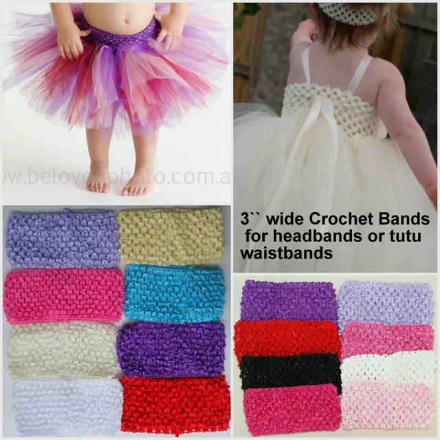 Crochet 3" Tutu Skirt Waistband Top Dress Bodice Band Headband Headbands Elastic