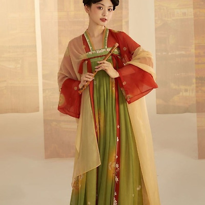 Ancient Chinese Traditional Floral Green Hanfu Dress Set Cosplay Party Costume