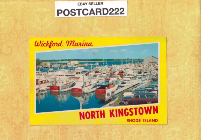 RI North Kingstown 1960s era postcard BOATS AT DOCK Wickford Marina Rhode Island