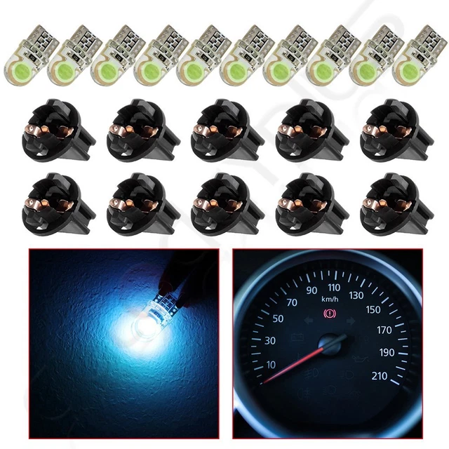 10X Ice Blue Twist Sockets Error Free Cob Led T10 168 Cluster Dash Bulb For Ford