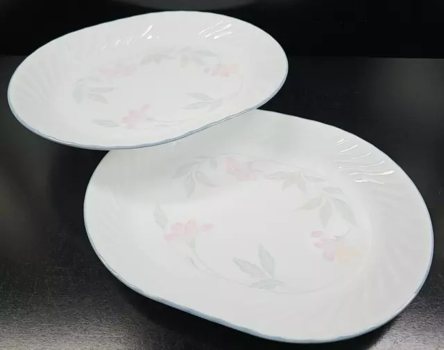 2 Corelle Pink Trio Oval Serving Platter Set Corning Pastel Floral Swirl Rim Lot