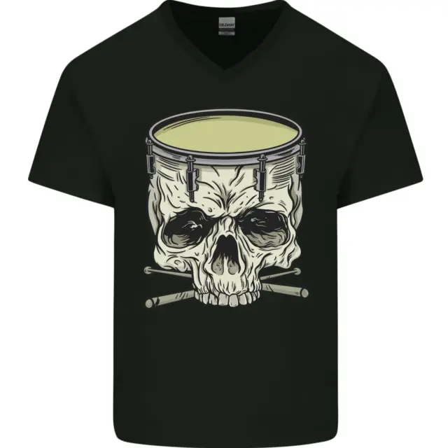 Skull Snare Drum Drummer Drumming Mens V-Neck Cotton T-Shirt