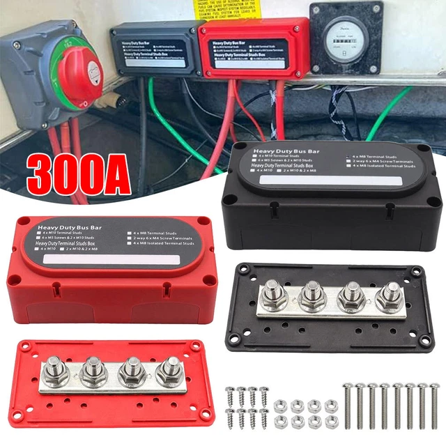 300A HEAVY DUTY Battery Distribution Block 4X M8 Terminal Stud Busbar ...
