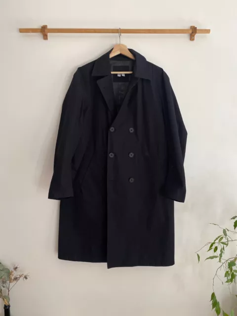 UU UNIQLO LEMAIRE Blocktech Black Double Breasted Trench Raincoat Size ...