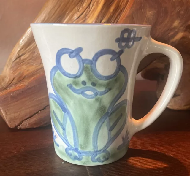 MA Hadley  Studio Pottery Frog Butterfly Coffee Mug Blue Green  Ribbit! Large 5”