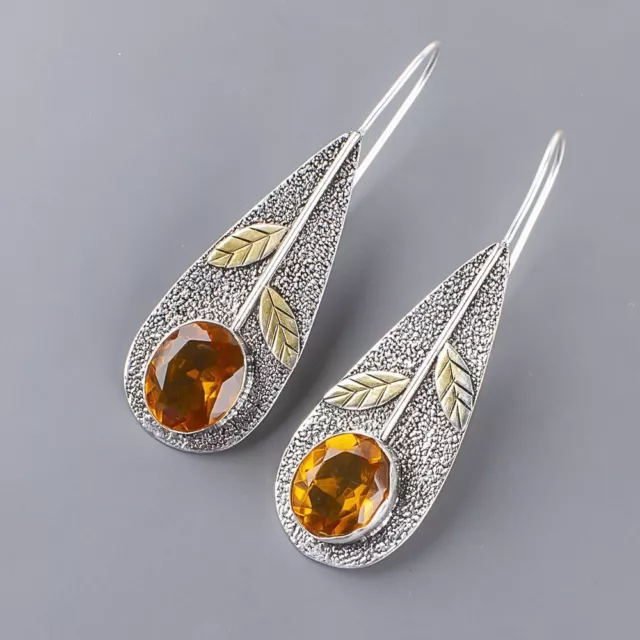 Natural Citrine Gemstone Drop/Dangle Earrings 925 Sterling Silver Indian Jewelry