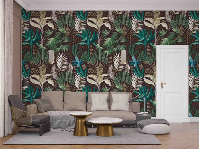 3D TROPICAL GREEN Leaf Wallpaper Wall Mural Peel and Stick Wallpaper ...