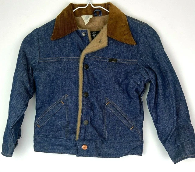 VTG Maverick 60s Blue Bell Boys Dark Wash Denim Sherpa Jean Jacket 8Jr 🔥