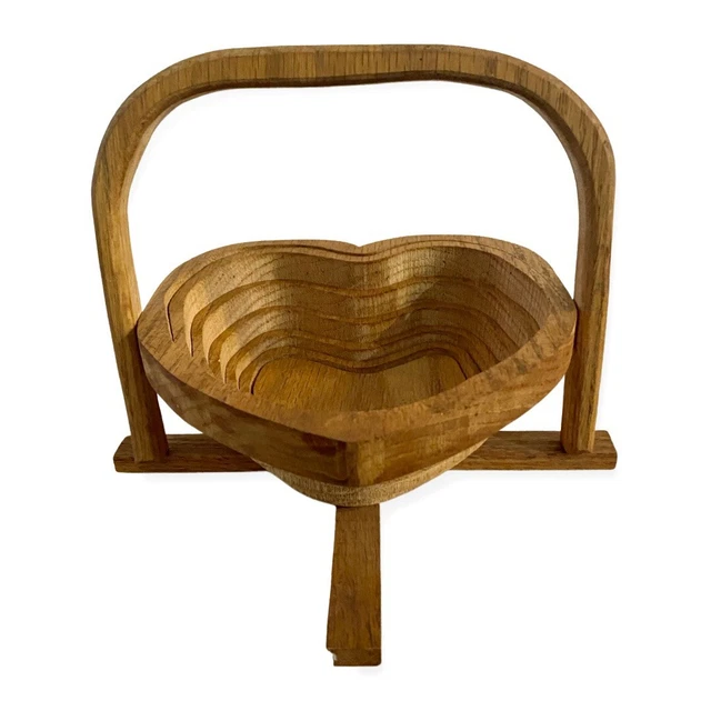 Wooden Basket Heart Shape Spiral Cut Collapsible Trivet