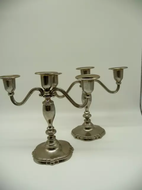 Pair Of Swanski Silver Plated 8” Candelabras Vintage Ornate 3 Candle In Each 3