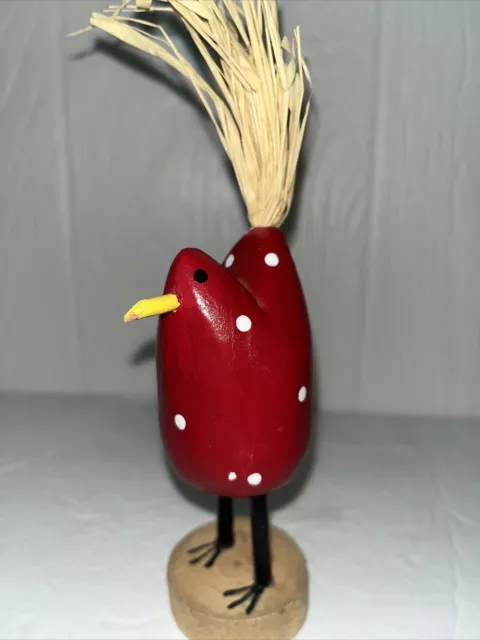 Vintage Native American Navajo Folk Art Chicken signed Edith John 5" tall Red