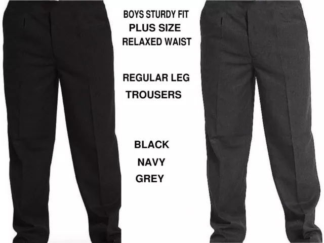 Boys/Men Sturdy Fit School Trousers Relaxed Waist Plus Size Regular Leg Sm/6Xl