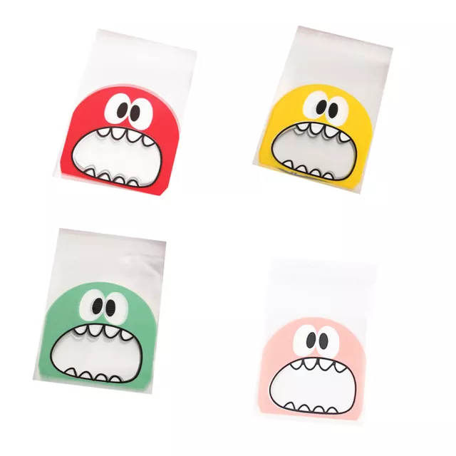 100 Pcs Cartoon Monster Cookie Candy Package Gift Bags Self-Adhesive Plastic Fit