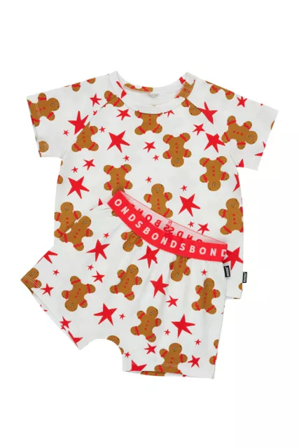 Bonds Kids Sleep Short Sleeve Short PJ Set size 2 Colour White Gingerbread