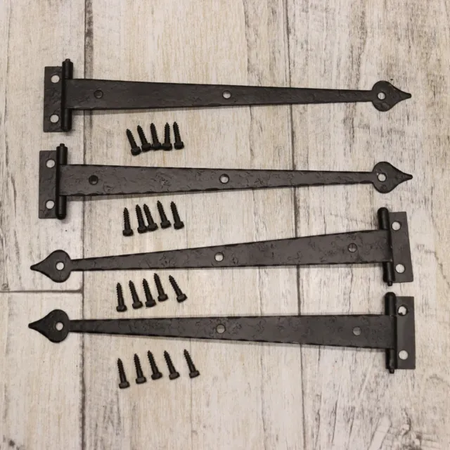 4PC Vintage Mckinney Forged Iron 3/8" Offset Strap Hinge Cabinet Hardware-Black