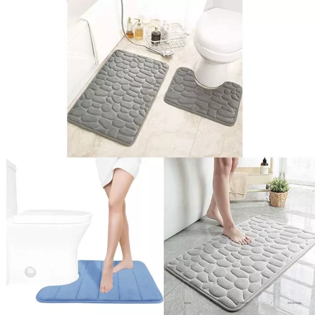 New Bath Mat Bathroom Mat U-Shaped Toilet Rug Set Memory Foam Non Slip Luxury