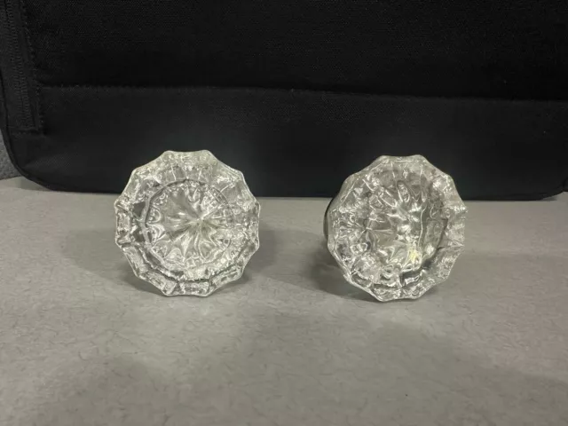 Pair (2)Vintage Crystal Door Knob 12 Point Faceted Glass Pretty Center Medallion
