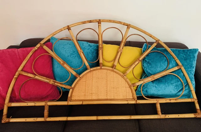 Testata in rattan metà secolo in bambù vintage boho tiki doppia