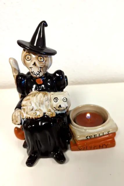 Yankee Candle Boney Bunch WITCH KITTY cats Tea Light Candle Holder Halloween Cat