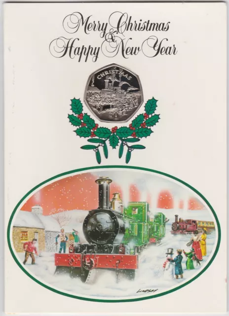 1984 Isle Of Man Diamond Finish Steam Engine Sutherland Xmas 50P In Card Pack