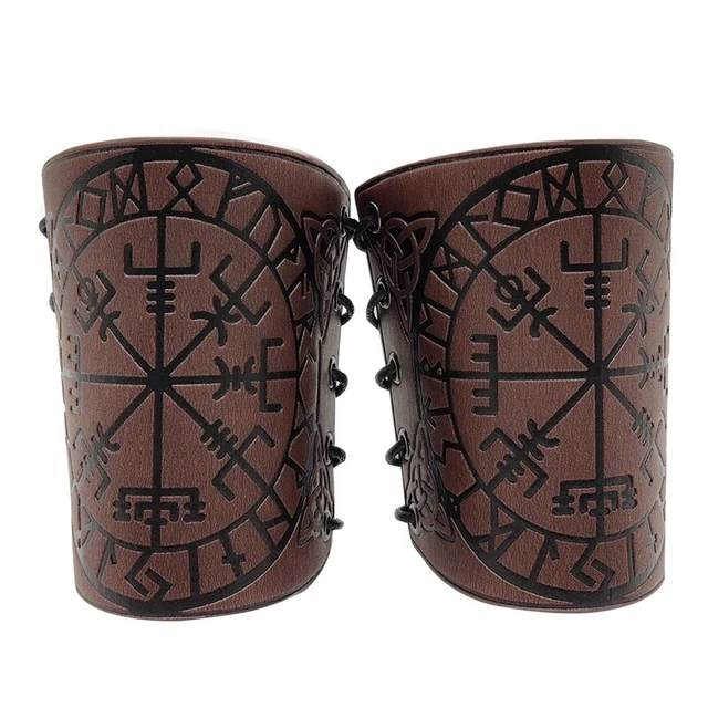 1 paio di braccialetti medievali in pelle braccio retrò vichingo vegvisir in rilievo X2N2
