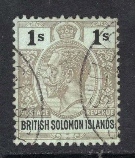 M23518 Br. Solomon Is 1923 SG33a KGV: 1/- black on blue green with olive black