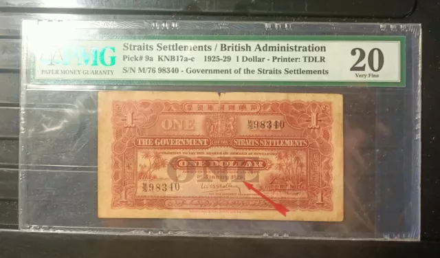 Straits Settlements / British Administration 1 Dollars 1925-29 Pmg 20 . Straits Settlements / British Administration 1 Dollars 1925-29 Pmg 20 .