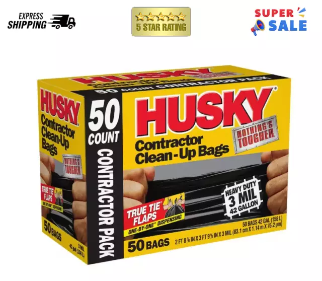 HUSKY 42 Gallon Heavy Duty Construction Garbage Trash Contractor Bags (50-Count)