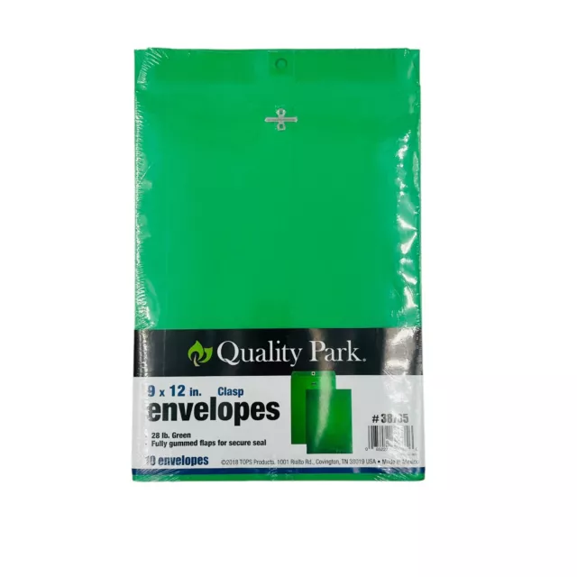 10 Pack Green Envelopes 9 x 12 Gummed & Clasp Green Envelopes 28 lb.
