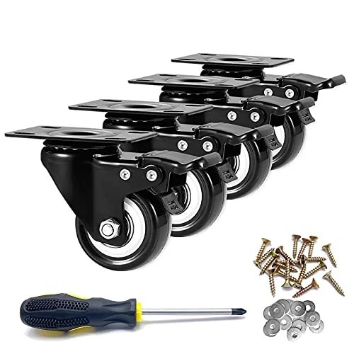 Caster Wheels, 2” Casters with Brake, No Noise Swivel Casters with 2" 4pack