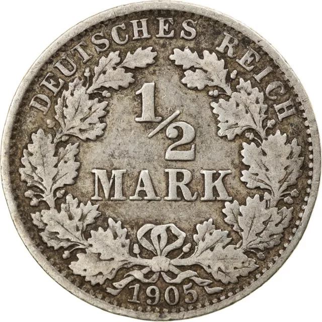 [#797500] Monnaie, GERMANY - EMPIRE, 1/2 Mark, 1905, Muldenhütten, TB+, Argent, 2