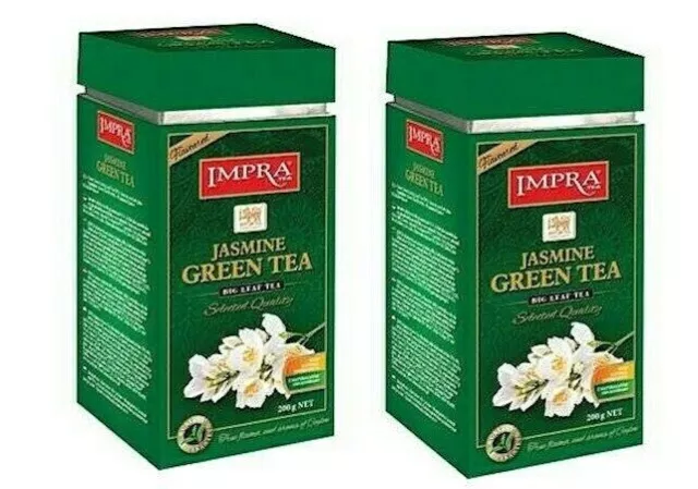 4,45Eur/100g) 2x Impra Grüner Tee Ceylon Jasmine in Blech Dose, 2x 200g