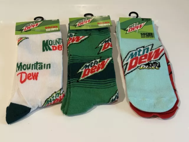 4 Pairs Mountain Dew Soda Pop Crew & Ankle Odd Sox Unisex Adult Socks Baja NWT