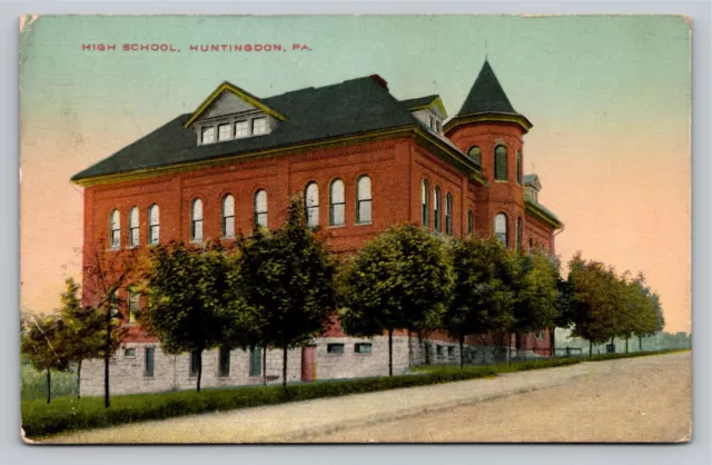 High School Street View Huntingdon Pennsylvania PA Posted c1912 Postcard
