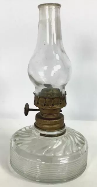 Antique Miniature Finger Lamp Clear Swirl Glass Kerosene Oil Lamp 2