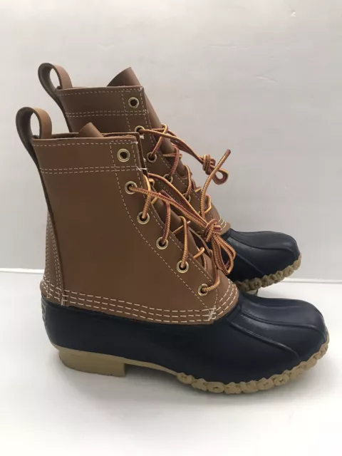 Ll Haricot Cuir Caoutchouc Canard Pluie BEAN BOOTS Marine / Tan Femmes Taille 6