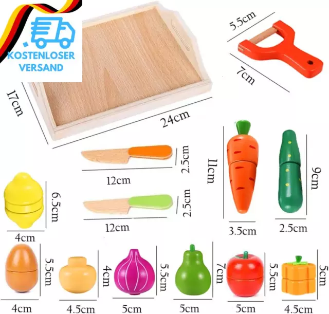 CARLORBO Holzspielzeug Essen Für Kinder Küche - Spielen Sie Essen Schneiden Von 3