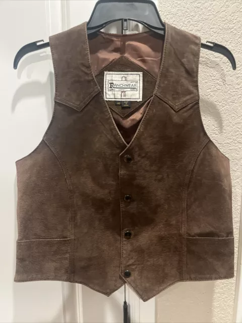 Ranchwear Sportswear Western Cowboy Brown Suede Snap Front Lined Vest Mens 40