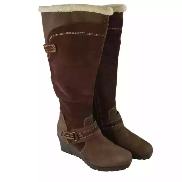 Earth Ridge Suede Knee High Wedge Boots 6 Womens Brown Leather Faux Sherpa
