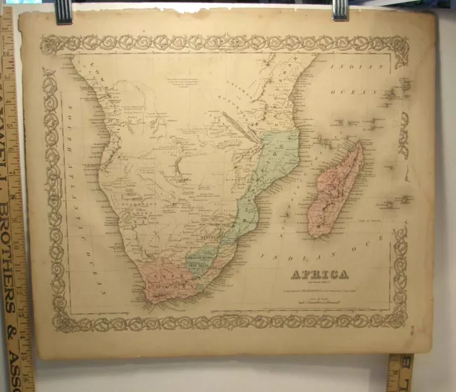 Antique 1859 Hand Colored Colton's General Atlas Engraving Map Southern Africa