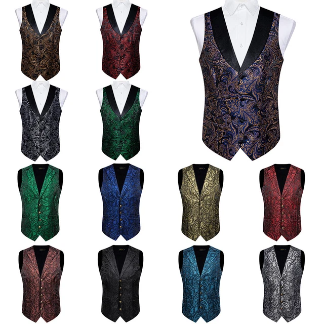 Gilet da uomo blu navy seta cappotto vita paisley floreale a righe smoking gilet matrimonio