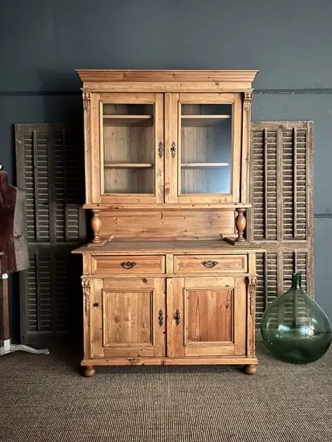 Continental Pine Bookcase / Rustic Antique Dresser / Glazed Pine Cabinet