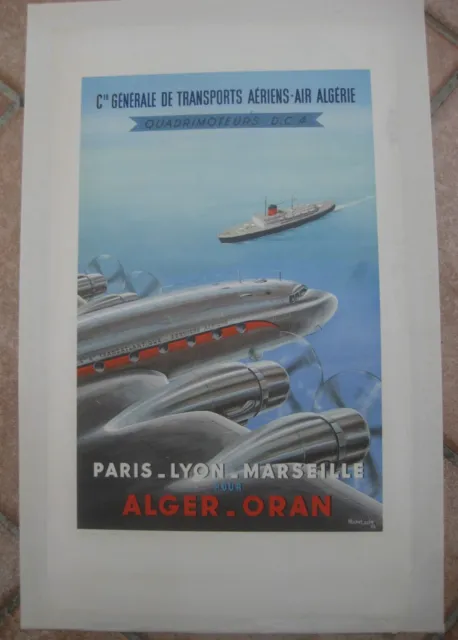 affiche originale ancienne Cie générale de Transports Aeriens  AIR ALGERIE  1953