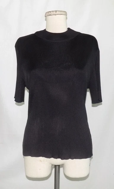 St John Sport Top Pullover Short Sleeve Crew-Neck Ribbed Rayon Knit Black P NEW St John Sport Top Pullover Short Sleeve Crew-Neck Ribbed Rayon Knit Black P NEW