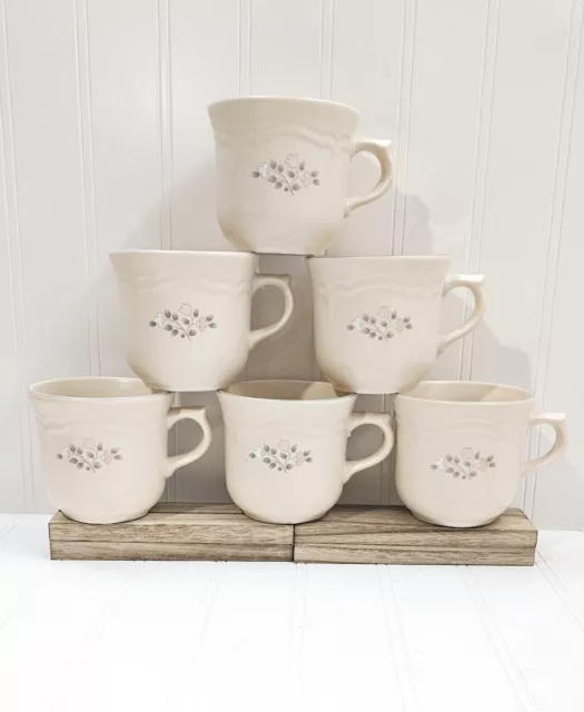 Set Of 6 Vintage Pfaltzgraff REMEMBRANCE 9oz Stoneware Coffee Flat Cup