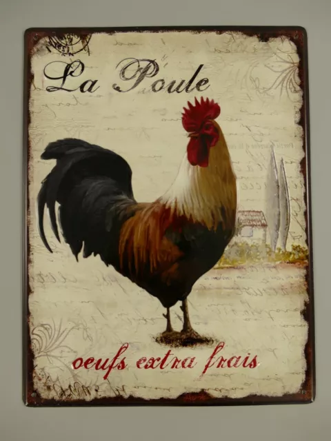 9977707-x Retrò Vintage Targa di Latta Gallo La Poule 33x25cm