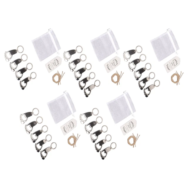 24 Set Baby Footprint Portachiavi Bomboniere Con Sacchetti Di Organza Grazie IT