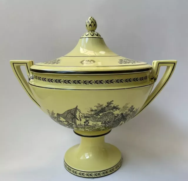 Vintage Mottahedeh Italian Yellow and Black Toile Creil Ware Covered Tureen -C16