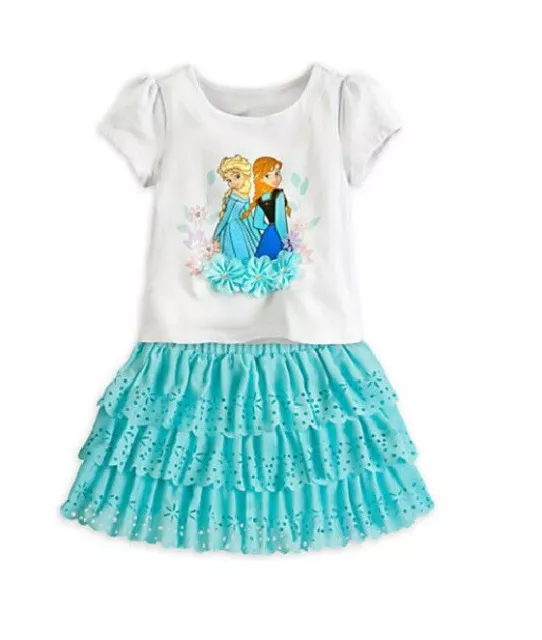 Disney Store Frozen Elsa Anna Blue Skort Skirt T Shirt Set 4